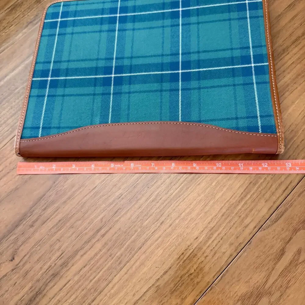 Vintage Laura Ashley Planner Plaid Fabric Leather Binding Zip Padfolio 13 x 10